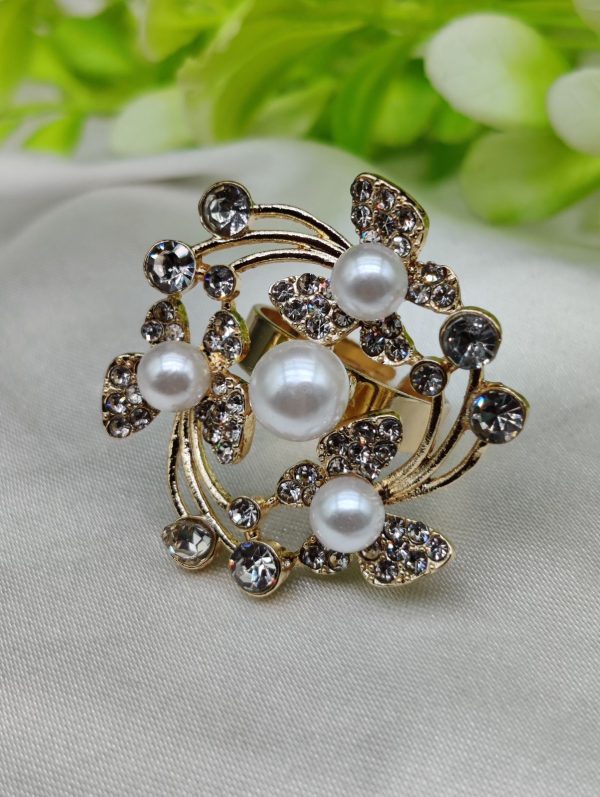 1 Piece Imported Exquisite Floral Pearl Ring – A Symphony Of Elegance And Sparkle 🌟 | Luxurious Design Ring | Adjustable Ring | Ring For Girls & Women