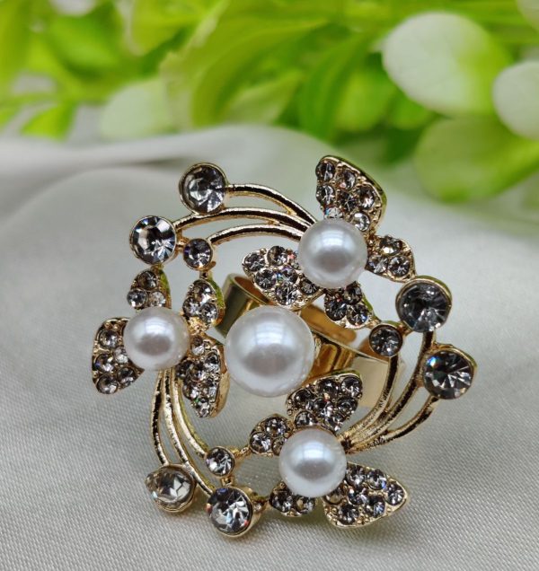 1 Piece Imported Exquisite Floral Pearl Ring – A Symphony Of Elegance And Sparkle 🌟 | Luxurious Design Ring | Adjustable Ring | Ring For Girls & Women
