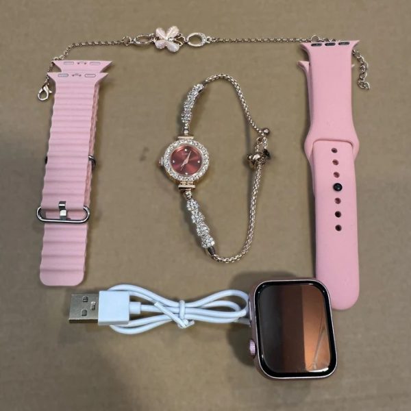 GM68 Ultra Mini Smartwatch & Quartz Bracelet Watch Combo – Stylish Dual Watch Set with Wireless Charging