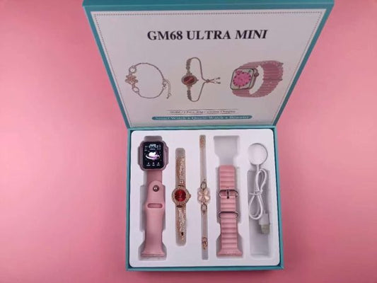 GM68 Ultra Mini Smartwatch & Quartz Bracelet Watch Combo – Stylish Dual Watch Set with Wireless Charging