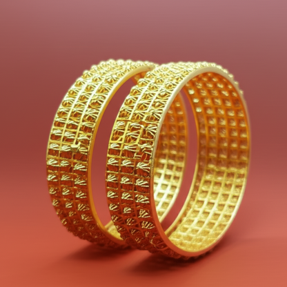 Golden Brass Bangles for Women – 1 Pair Artificial Jewellery in Bright Gold Finish