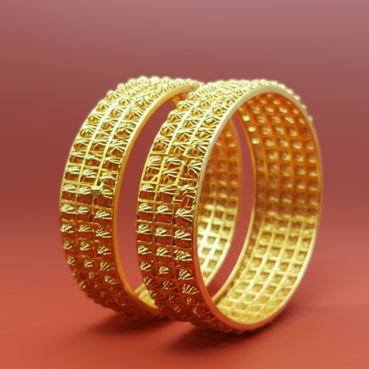 Golden Brass Bangles for Women – 1 Pair Artificial Jewellery in Bright Gold Finish