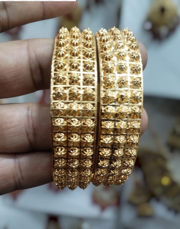 Golden Brass Bangles for Women – 1 Pair Artificial Jewellery in Bright Gold Finish