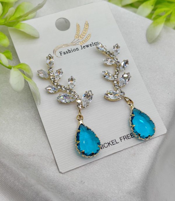 Crystal Vine Drop Earrings with Blue Gemstone Accent