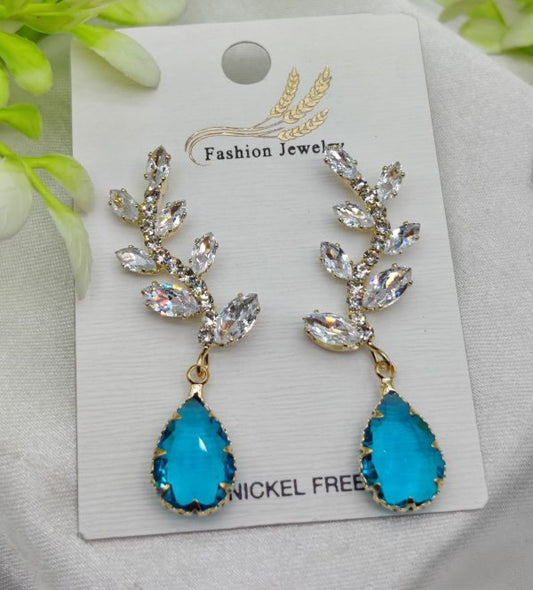 Crystal Vine Drop Earrings with Blue Gemstone Accent