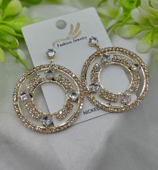 Stylish Gold-Finish Circle Drop Earrings – For Women & Girls