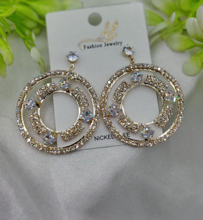Stylish Gold-Finish Circle Drop Earrings – For Women & Girls