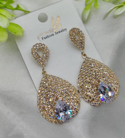 Imported Pave Teardrop Earrings – Luxurious Gold Finish
