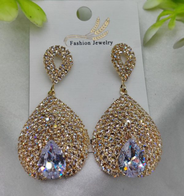 Imported Pave Teardrop Earrings – Luxurious Gold Finish