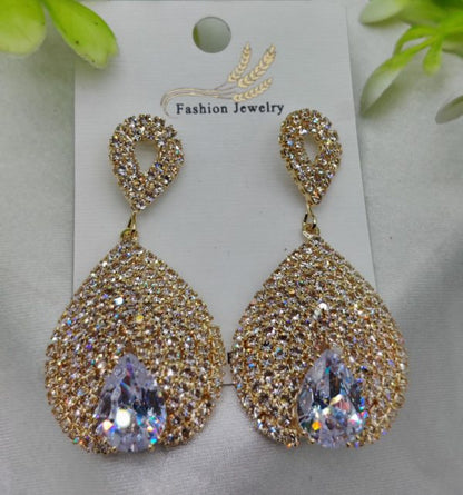 Imported Pave Teardrop Earrings – Luxurious Gold Finish
