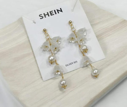 Elegant Pearl And Flower Drop Earrings